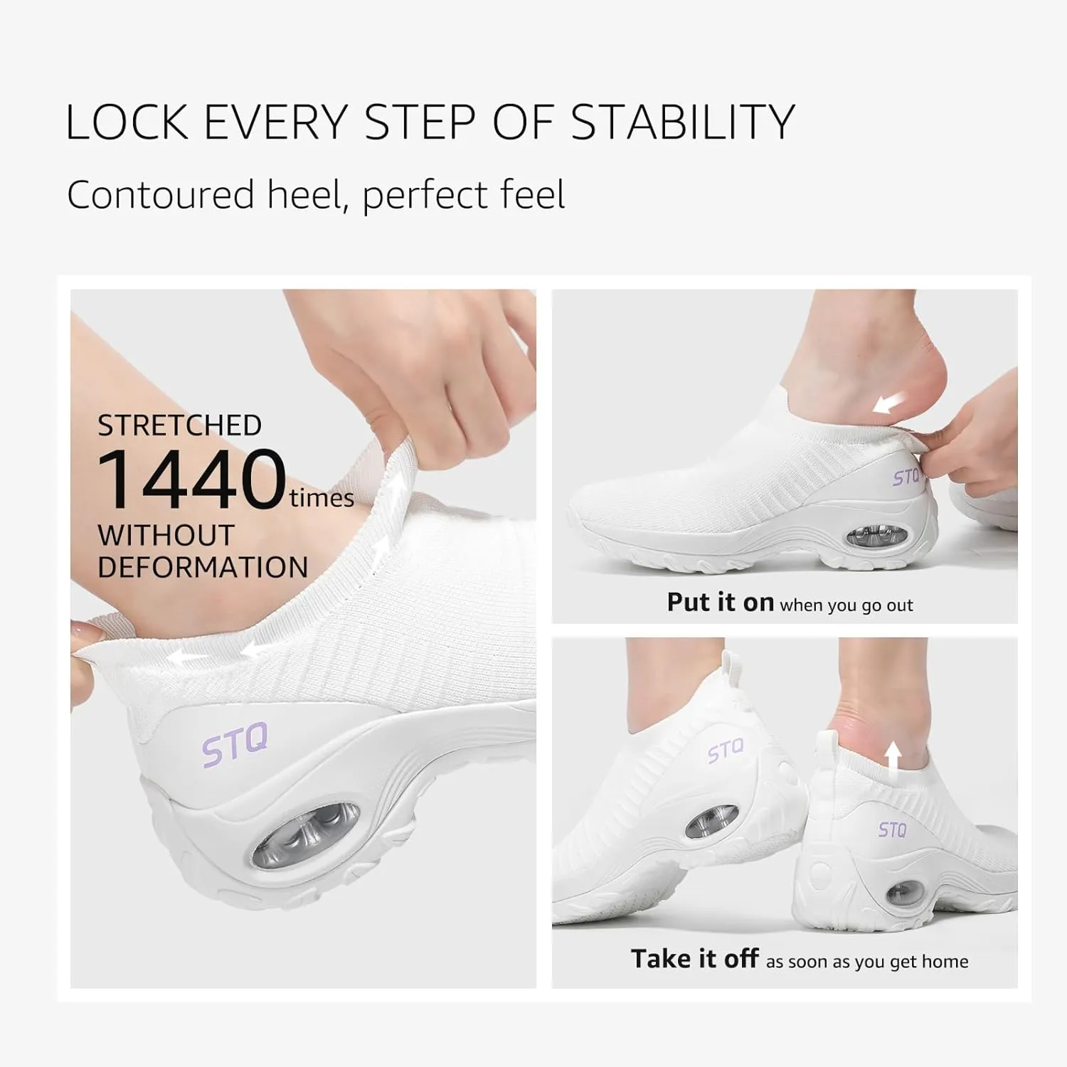 STQ Walking Shoes for Women Non Slip Work Shoes Comfort Slip on Sneakers