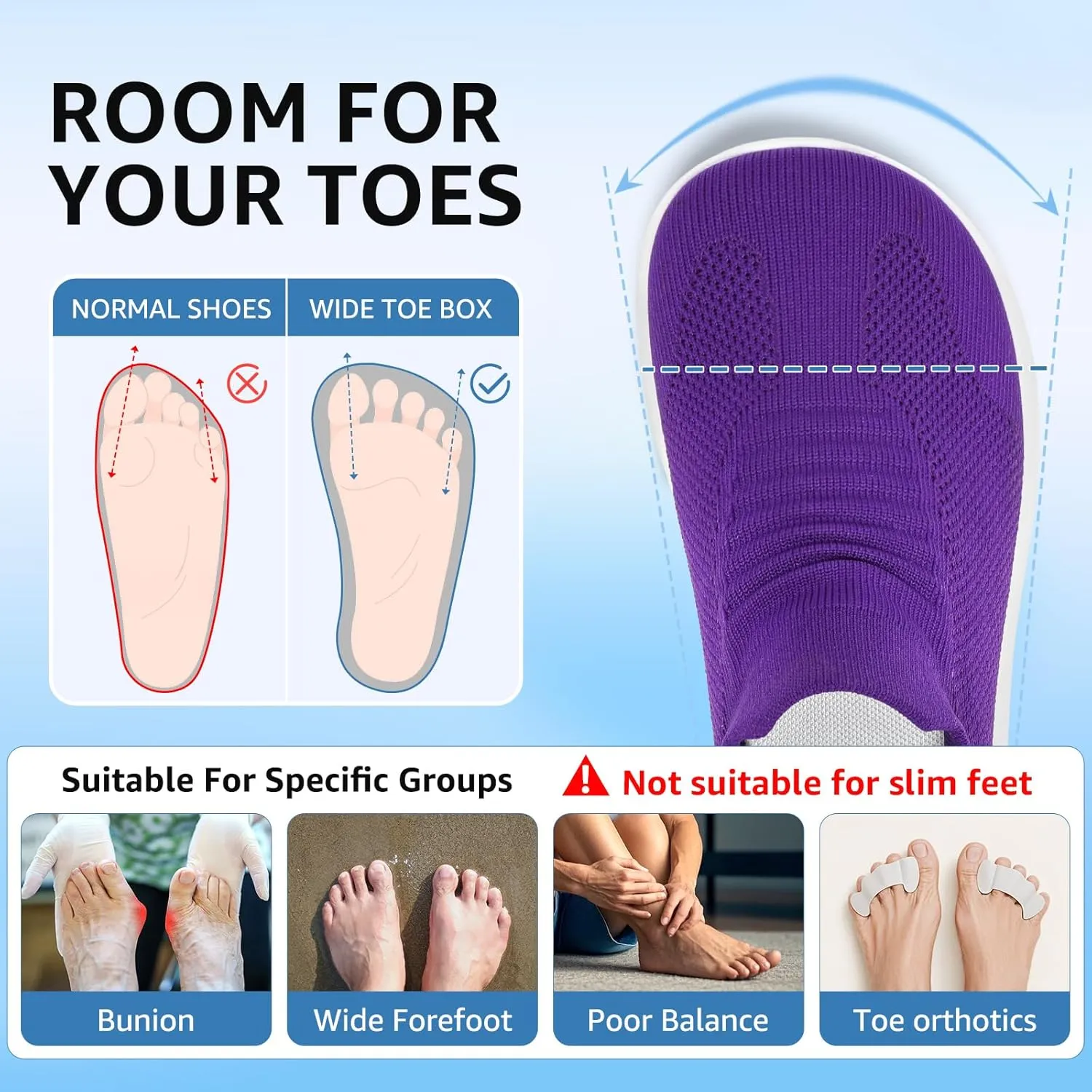 STQ Wide Toe Box Walking Shoes Women : Sock Orthopedic Slip On Shoe, Non-Slip Comfort Mesh Diabetic Sneakers for Plantar Fasciitis Relief, Bunions