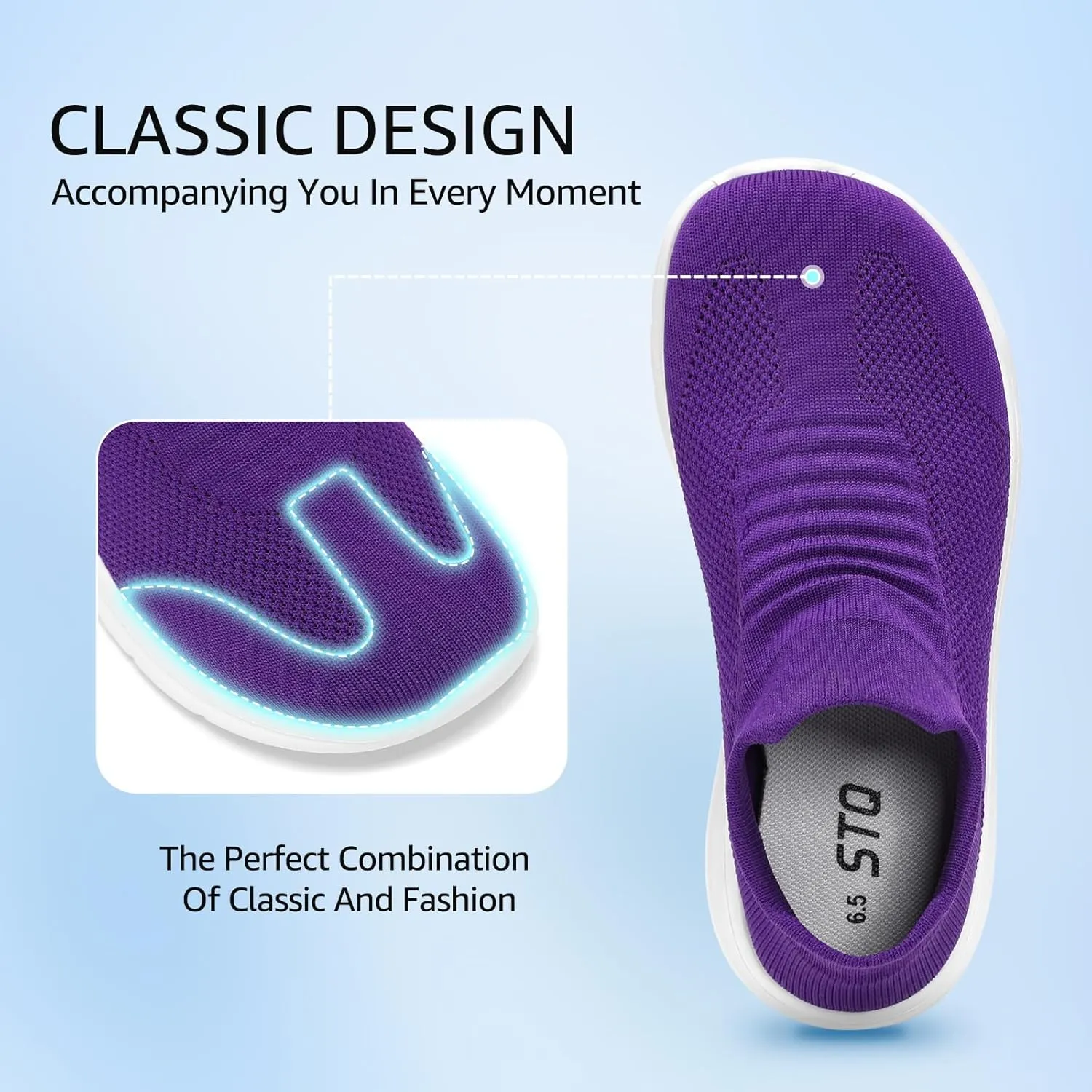 STQ Wide Toe Box Walking Shoes Women : Sock Orthopedic Slip On Shoe, Non-Slip Comfort Mesh Diabetic Sneakers for Plantar Fasciitis Relief, Bunions