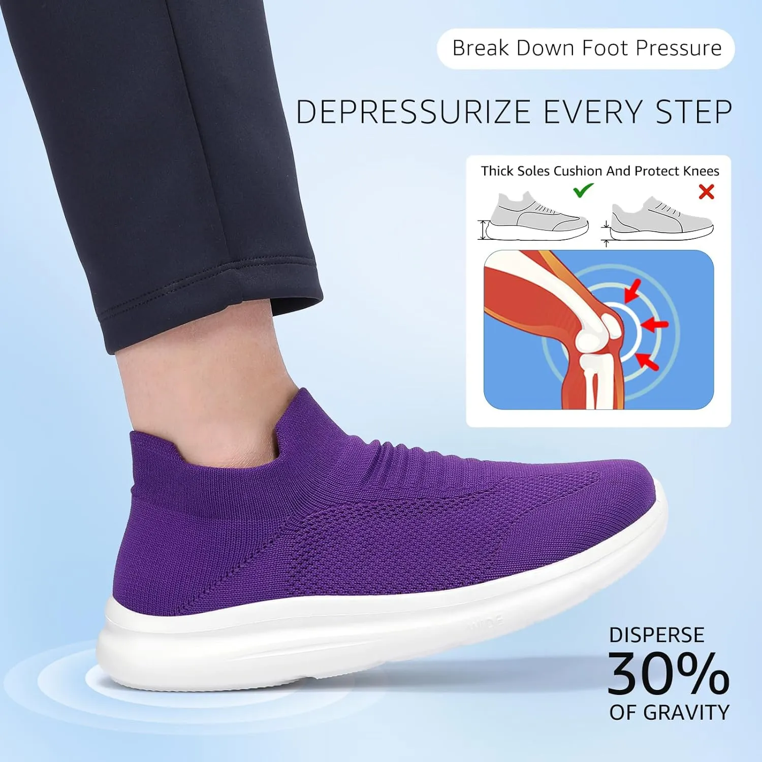 STQ Wide Toe Box Walking Shoes Women : Sock Orthopedic Slip On Shoe, Non-Slip Comfort Mesh Diabetic Sneakers for Plantar Fasciitis Relief, Bunions