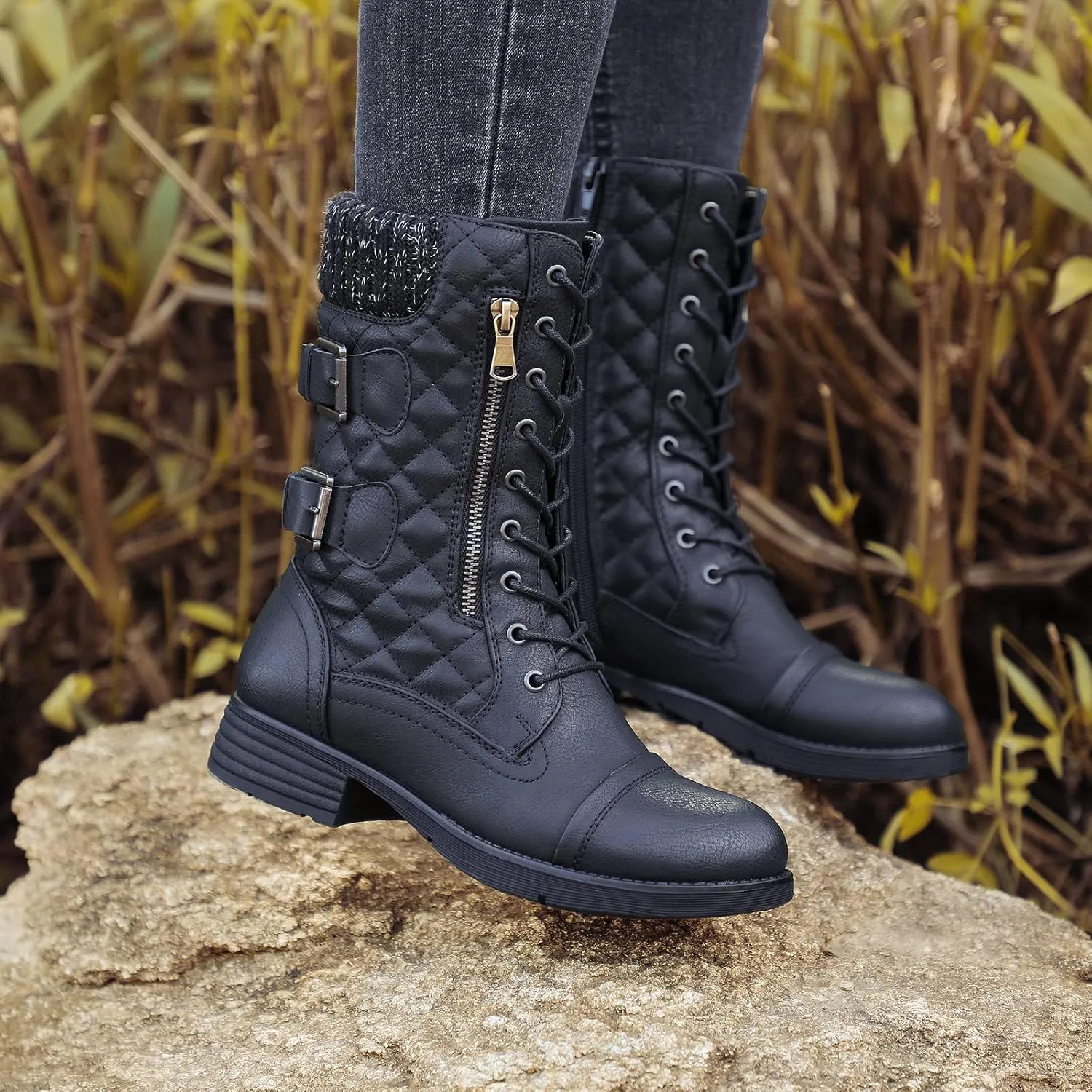STQ Women's Combat Boots Lace up Ankle Booties