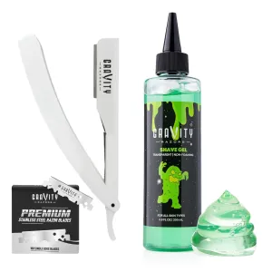 Straight Razor Bundle - 2mm Exposed Straight Razor Kit (Apollo13) with 110 Gravity Premium Blades and Barber-Grade Shaving Gel, 6.8 oz