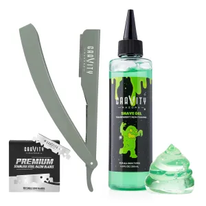 Straight Razor Bundle - 2mm Exposed Straight Razor Kit (Dynasty) with 110 Gravity Premium Blades and Barber-Grade Shaving Gel, 6.8 oz