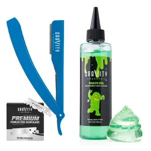 Straight Razor Bundle - 2mm Exposed Straight Razor Kit (Mystique) with 110 Gravity Premium Blades and Barber-Grade Shaving Gel, 6.8 oz