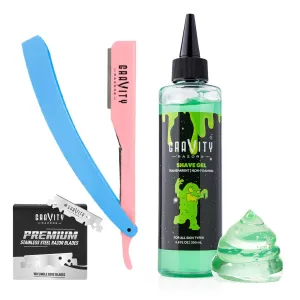 Straight Razor Bundle - 2mm Exposed Straight Razor Kit (Spun Sugar) with 110 Gravity Premium Blades and Barber-Grade Shaving Gel, 6.8 oz