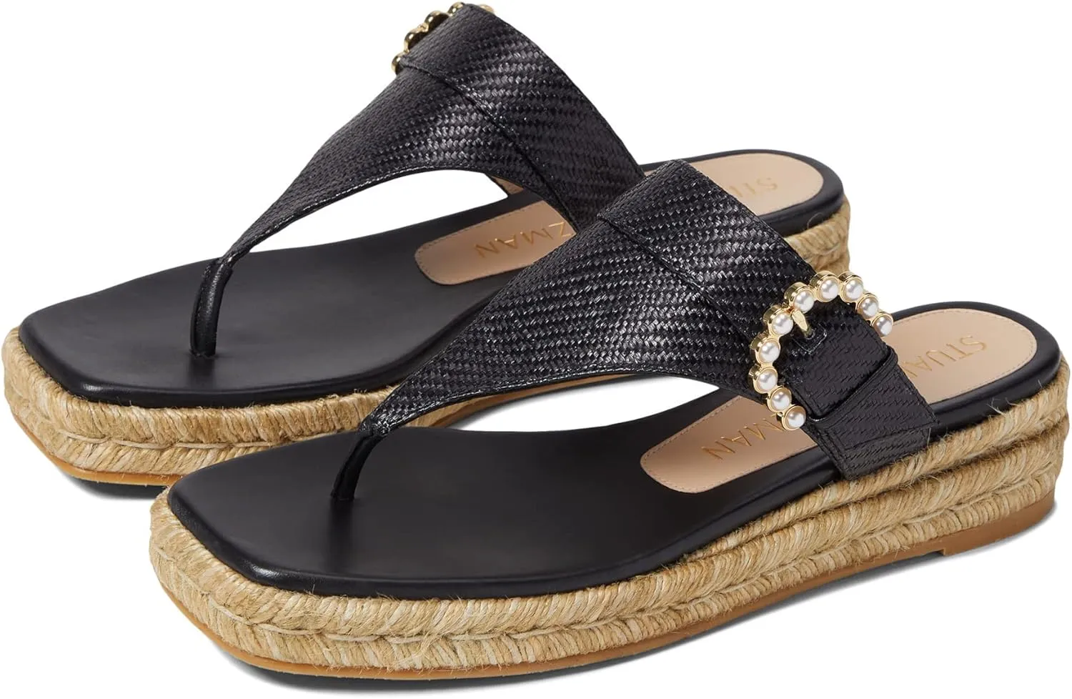 Stuart Weitzman Pearl Buckle Espadrille Sandal