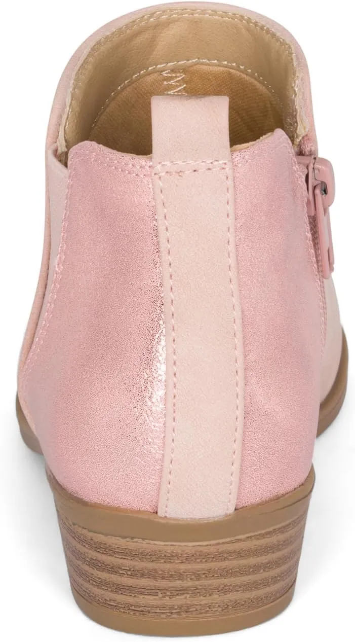 STYLISH S CISNE-K ~ Little Girls Low Stacked Heel Round Toe Chelsea Booties with Side Zipper