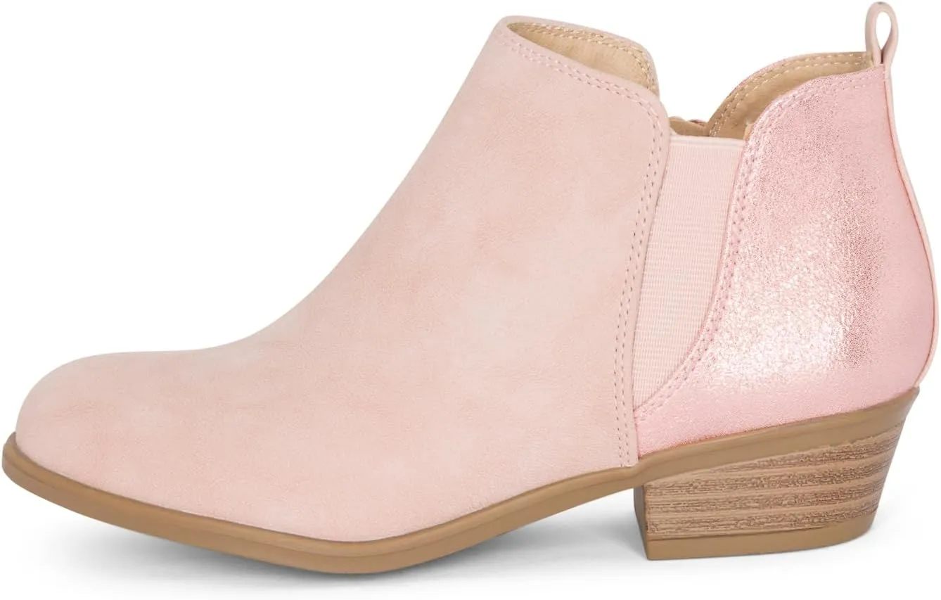 STYLISH S CISNE-K ~ Little Girls Low Stacked Heel Round Toe Chelsea Booties with Side Zipper