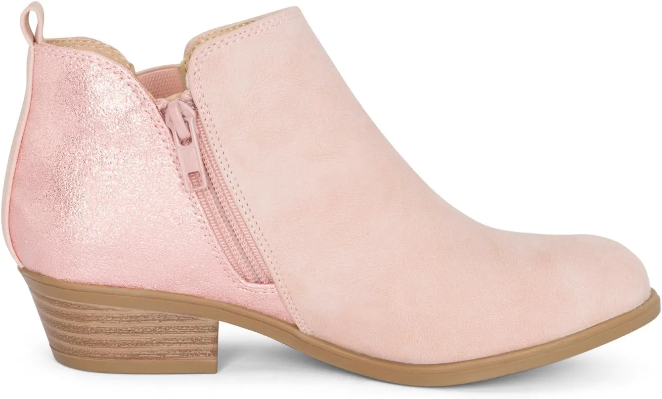 STYLISH S CISNE-K ~ Little Girls Low Stacked Heel Round Toe Chelsea Booties with Side Zipper