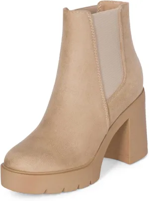 STYLISH S DIVINE - Womens Chuncky High Heel Round Toe Platform Chelsea Ankle Boots