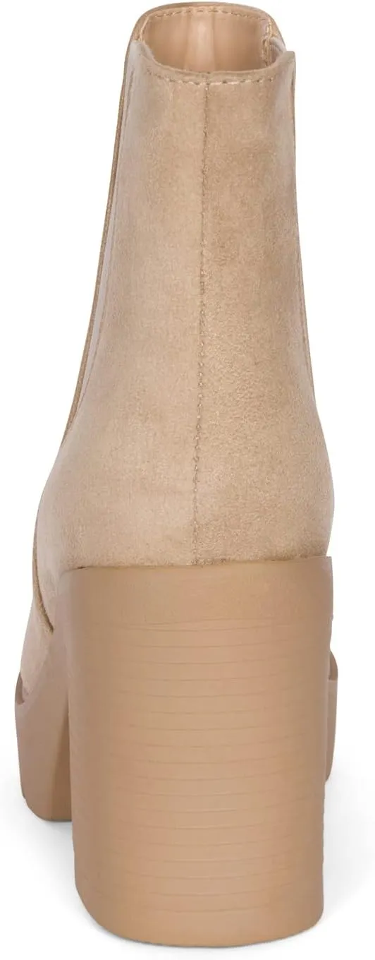 STYLISH S DIVINE - Womens Chuncky High Heel Round Toe Platform Chelsea Ankle Boots