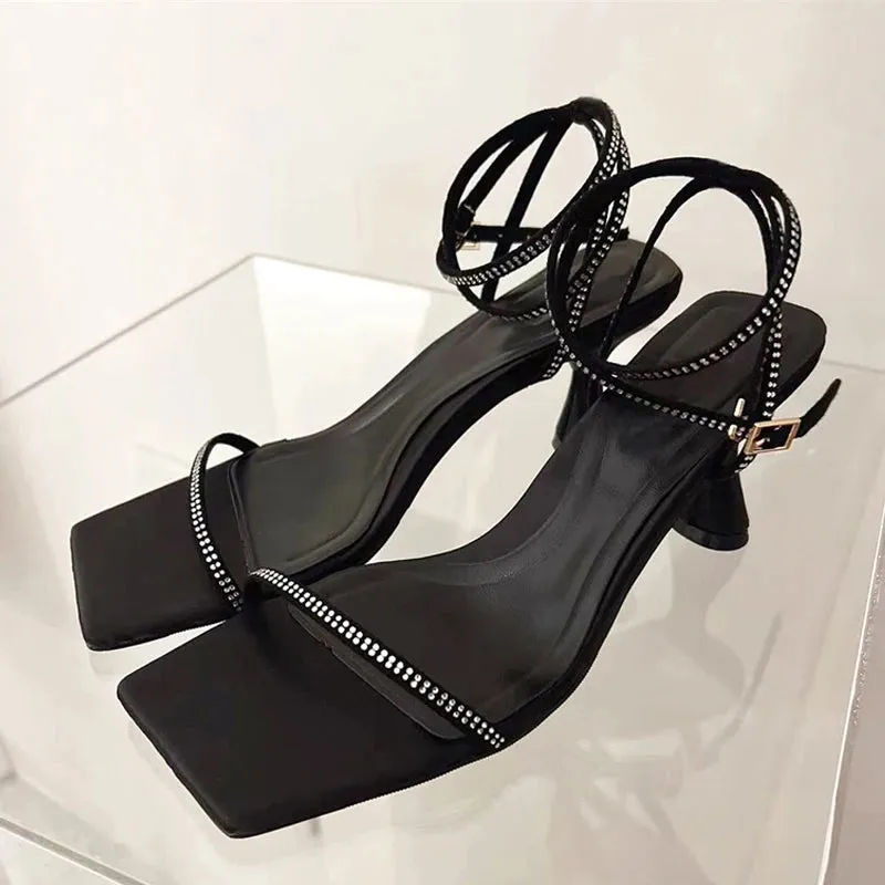 Summer  Ankle Strap Sandals Women Sexy Crystal Rhinestone High Heels