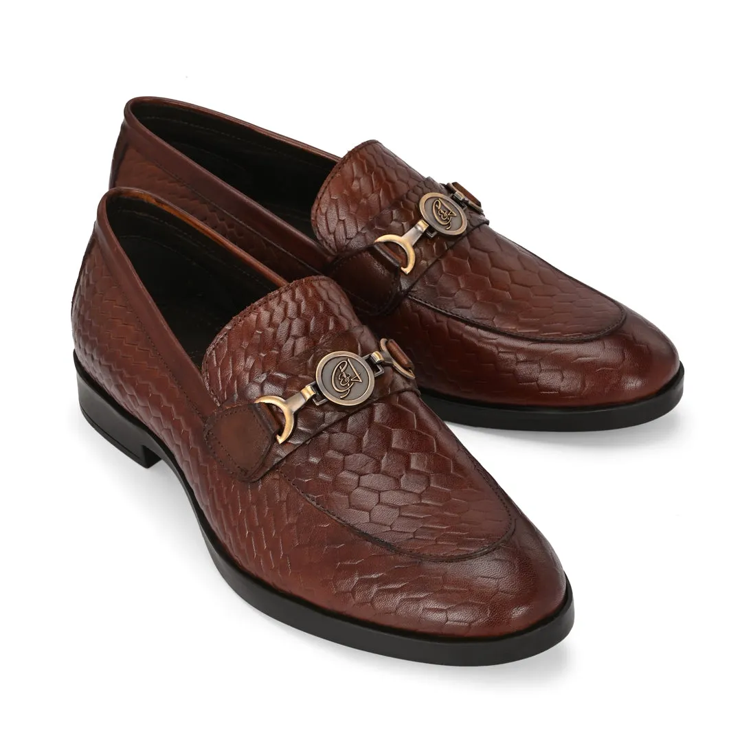 Tan Textured Stylish Men's Moccasin Shoes