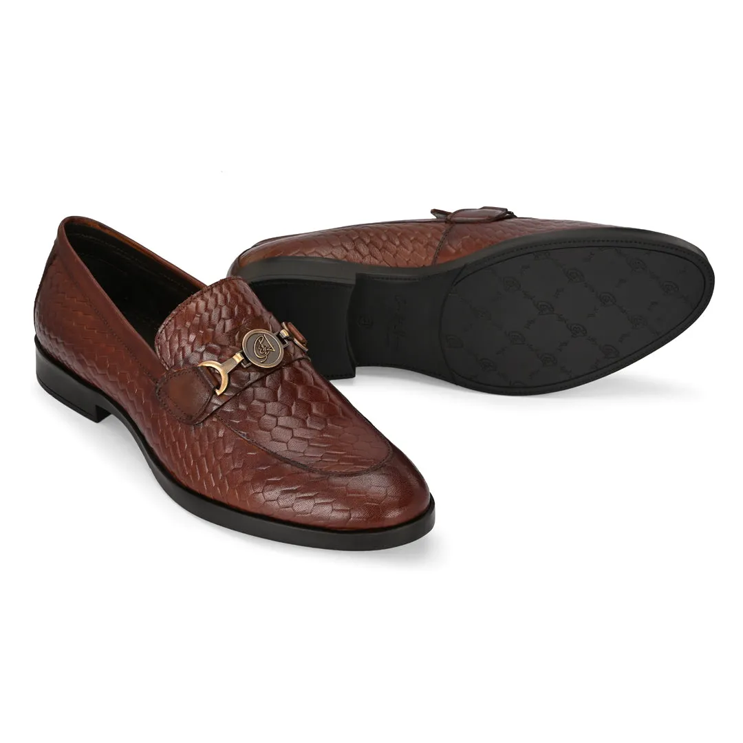 Tan Textured Stylish Men's Moccasin Shoes