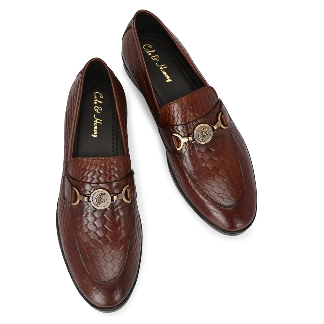 Tan Textured Stylish Men's Moccasin Shoes