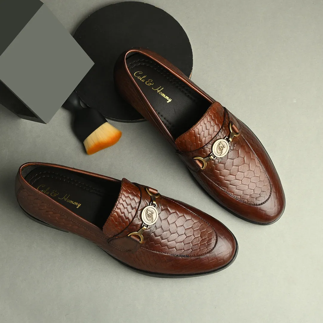 Tan Textured Stylish Men's Moccasin Shoes