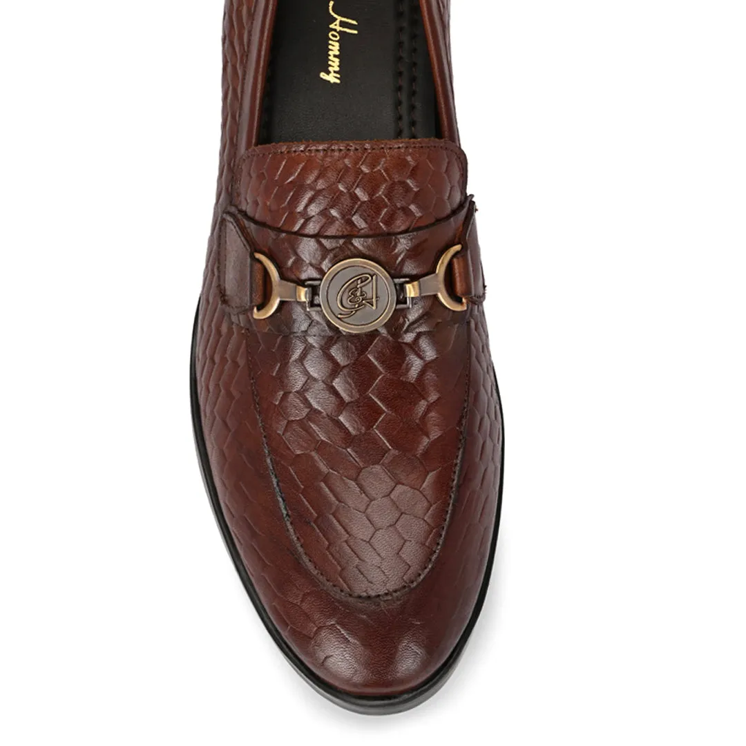 Tan Textured Stylish Men's Moccasin Shoes