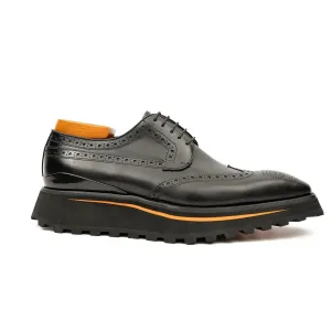 Thick-soled calfskin formal brogue derby shoes Black