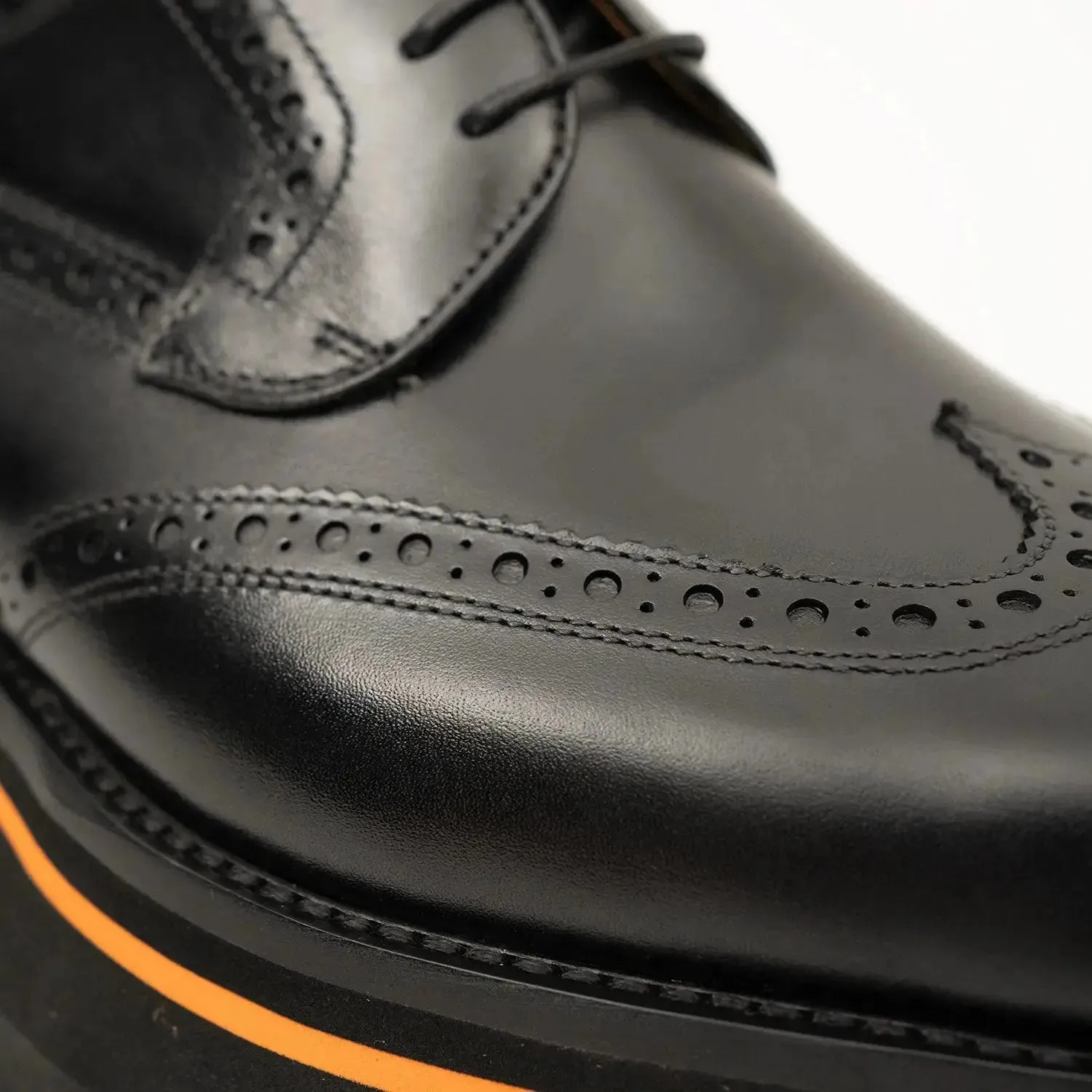 Thick-soled calfskin formal brogue derby shoes Black