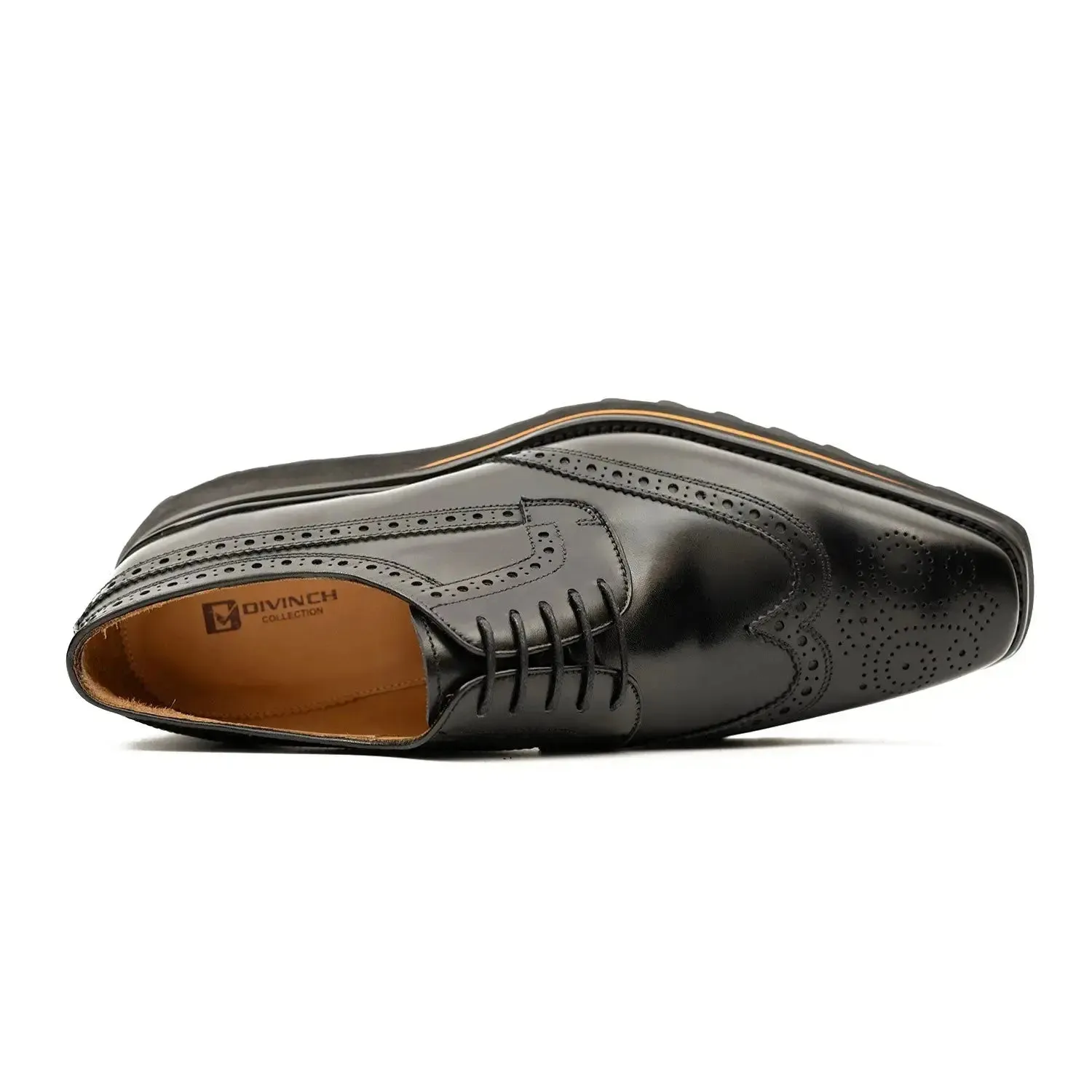 Thick-soled calfskin formal brogue derby shoes Black