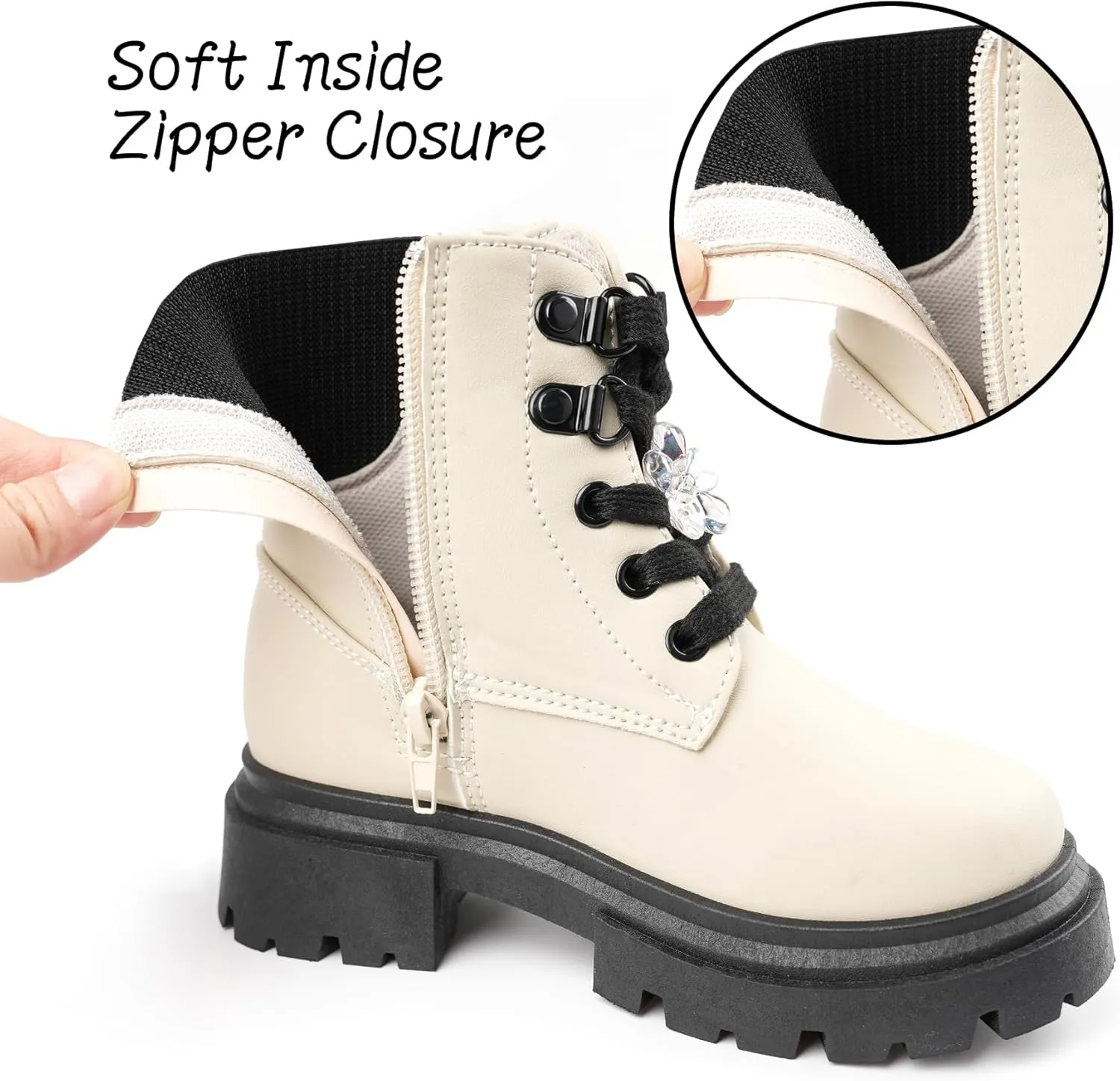 Toddler Boots Girl Side Zipper Lace Up Dress Combat Boots for Toddler/Little Kid/Big Kid