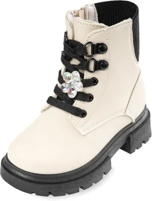 Toddler Boots Girl Side Zipper Lace Up Dress Combat Boots for Toddler/Little Kid/Big Kid