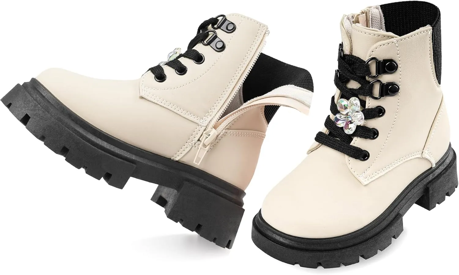 Toddler Boots Girl Side Zipper Lace Up Dress Combat Boots for Toddler/Little Kid/Big Kid