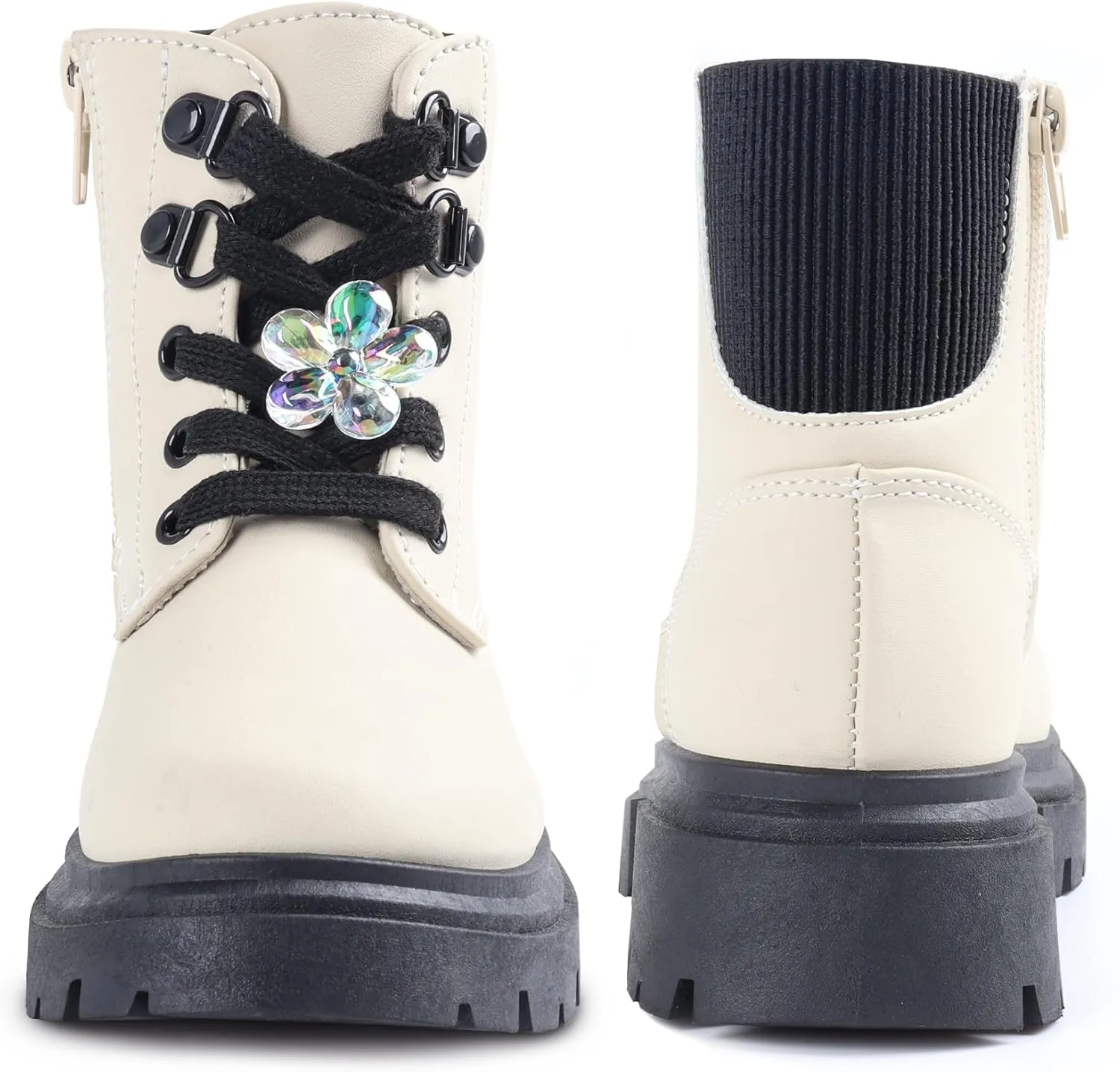 Toddler Boots Girl Side Zipper Lace Up Dress Combat Boots for Toddler/Little Kid/Big Kid