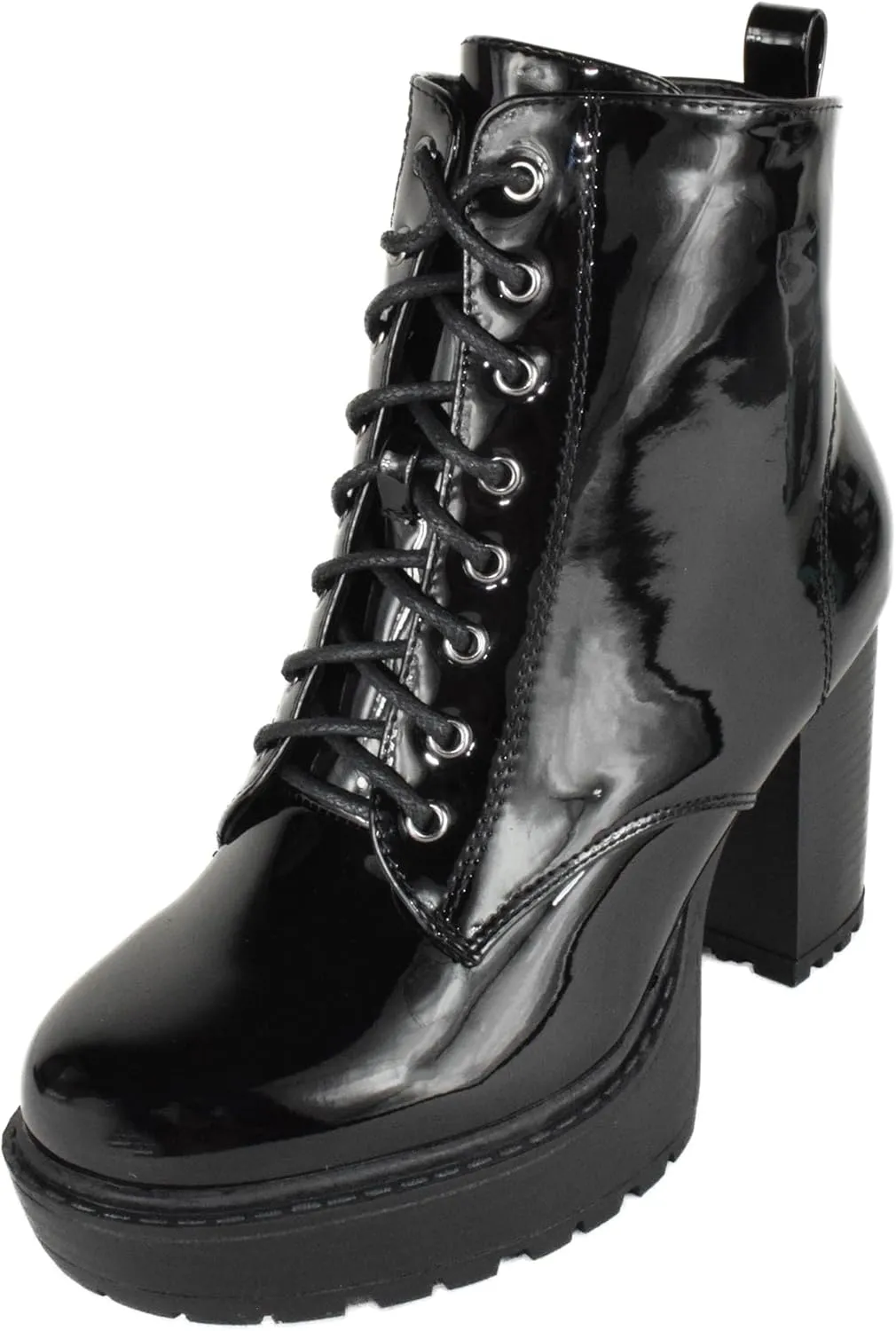 TOP Moda Women High Heel Combat Army Style Boots Lace Up Side Zipper Lug Platform Sole Booties