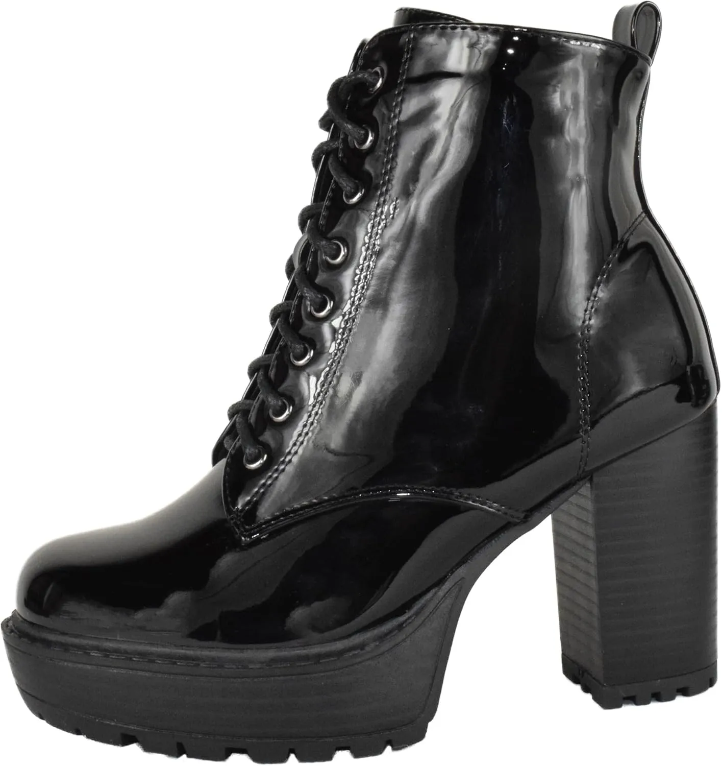 TOP Moda Women High Heel Combat Army Style Boots Lace Up Side Zipper Lug Platform Sole Booties