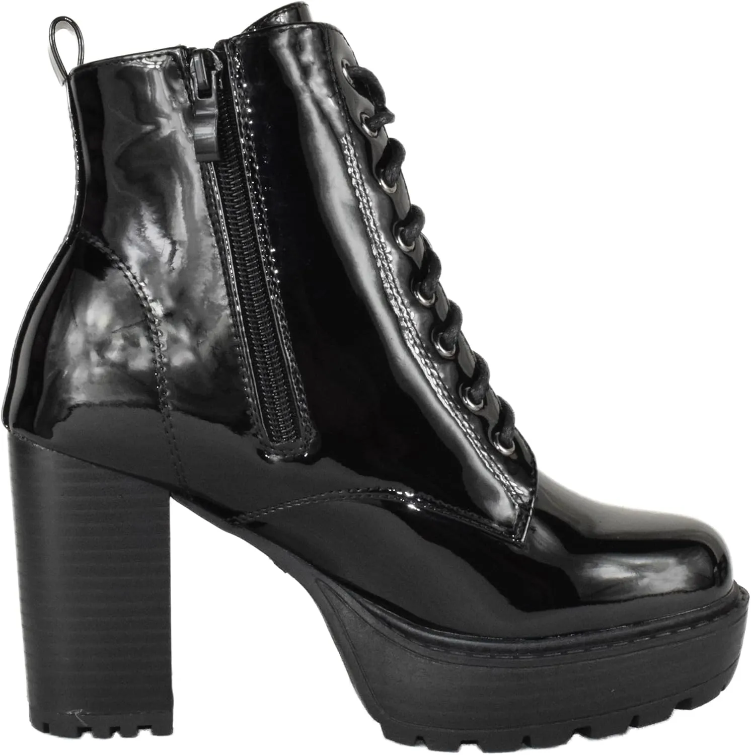 TOP Moda Women High Heel Combat Army Style Boots Lace Up Side Zipper Lug Platform Sole Booties