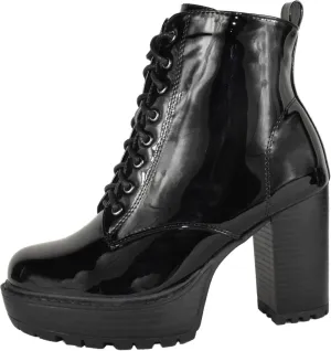 TOP Moda Women High Heel Combat Army Style Boots Lace Up Side Zipper Lug Platform Sole Booties