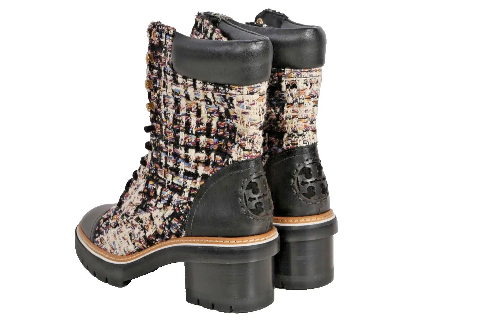 TORY BURCH MILLER TWEED MID CALFSKIN COMBAT BOOTS