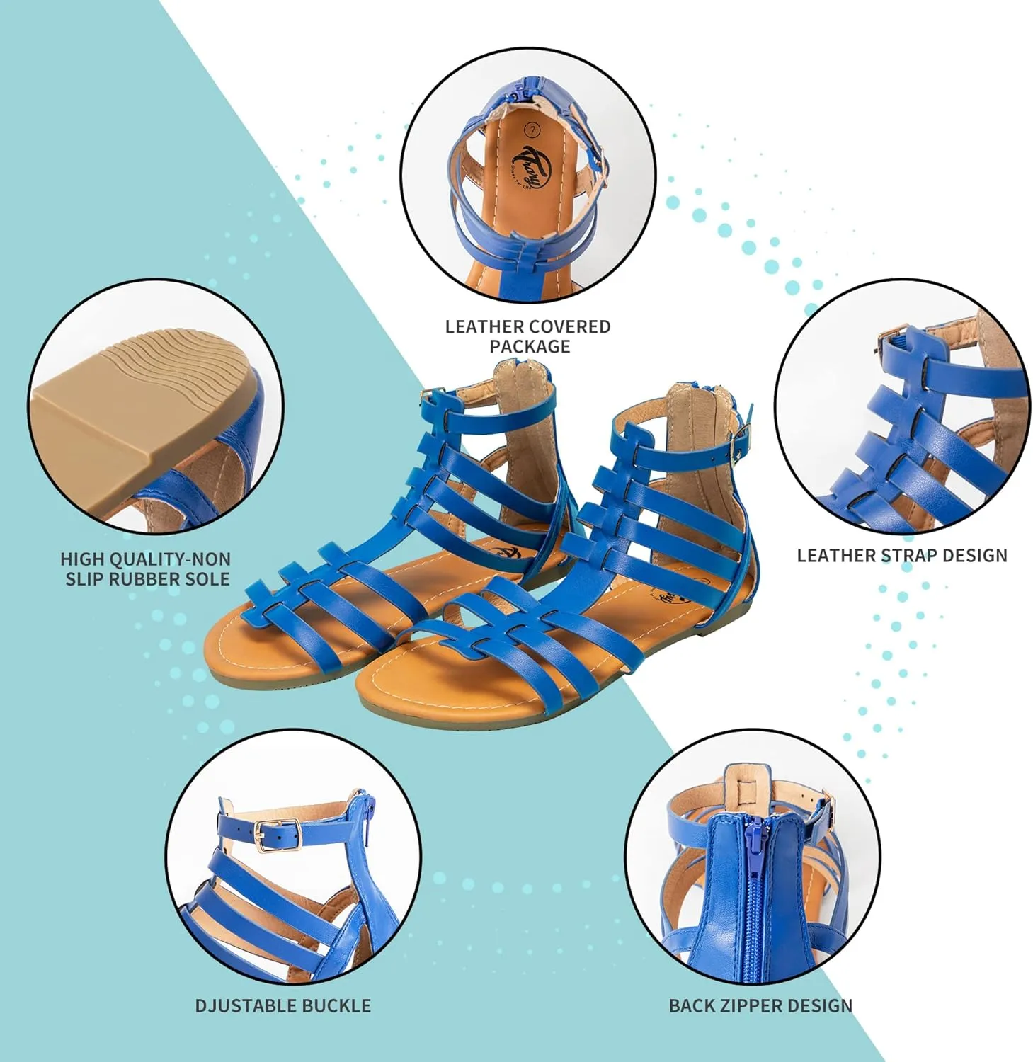 Trary Women's Sandal, Comfortable Gladiator Sandals Ankle Strap Flats Sandalias Para Mujer Beach Sandals Wide Width Open Toe Cross Strappy Sandals for Women Dressy Summer