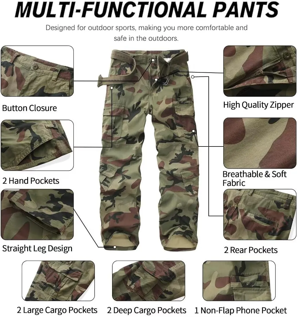 TRGPSG Hiking Pants Men, Camo Cargo Pants, Outdoor Construction Work Pants with Multi Pockets