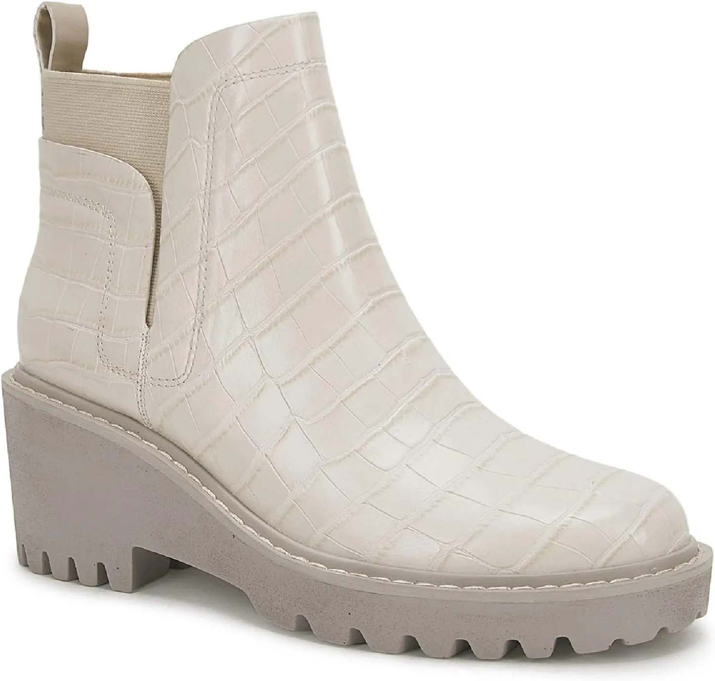 Trish Lucia Womens Platform Lug Sole Chelsea Boots Ankle High Chunky Block Heel Non-Slip Suede Leather Slip on Combat Fashion Booties
