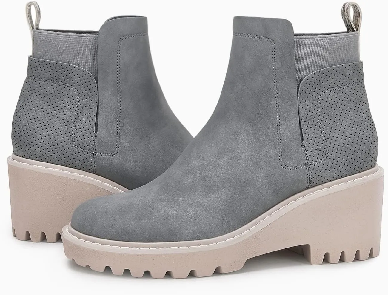 Trish Lucia Womens Platform Lug Sole Chelsea Boots Ankle High Chunky Block Heel Non-Slip Suede Leather Slip on Combat Fashion Booties