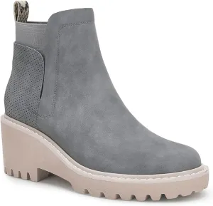Trish Lucia Womens Platform Lug Sole Chelsea Boots Ankle High Chunky Block Heel Non-Slip Suede Leather Slip on Combat Fashion Booties
