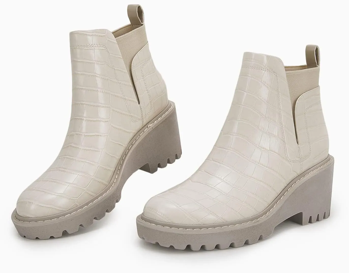 Trish Lucia Womens Platform Lug Sole Chelsea Boots Ankle High Chunky Block Heel Non-Slip Suede Leather Slip on Combat Fashion Booties