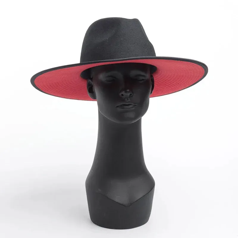 Two-Tone Wide-Brim Wool Fedora – Bold and Elegant