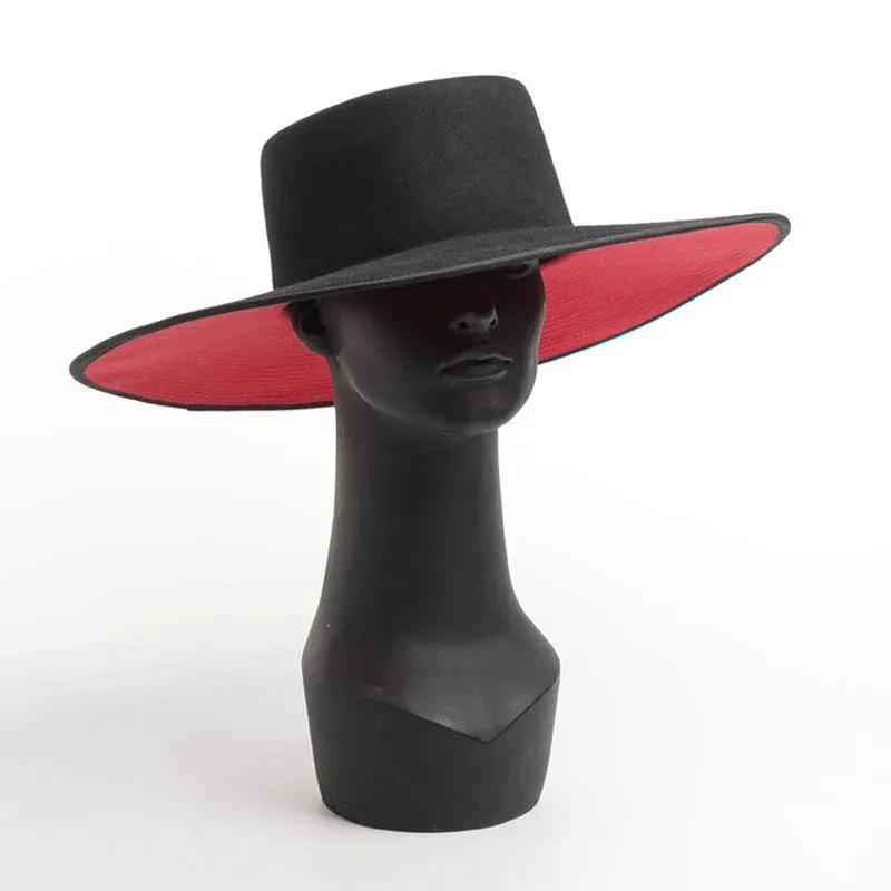 Two-Tone Wide-Brim Wool Fedora – Bold and Elegant