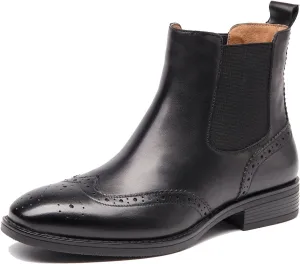 U-lite Womens Winter Wing-tip Classic Black Brogue leather Chelsea ankle boots Women booties shoes 5