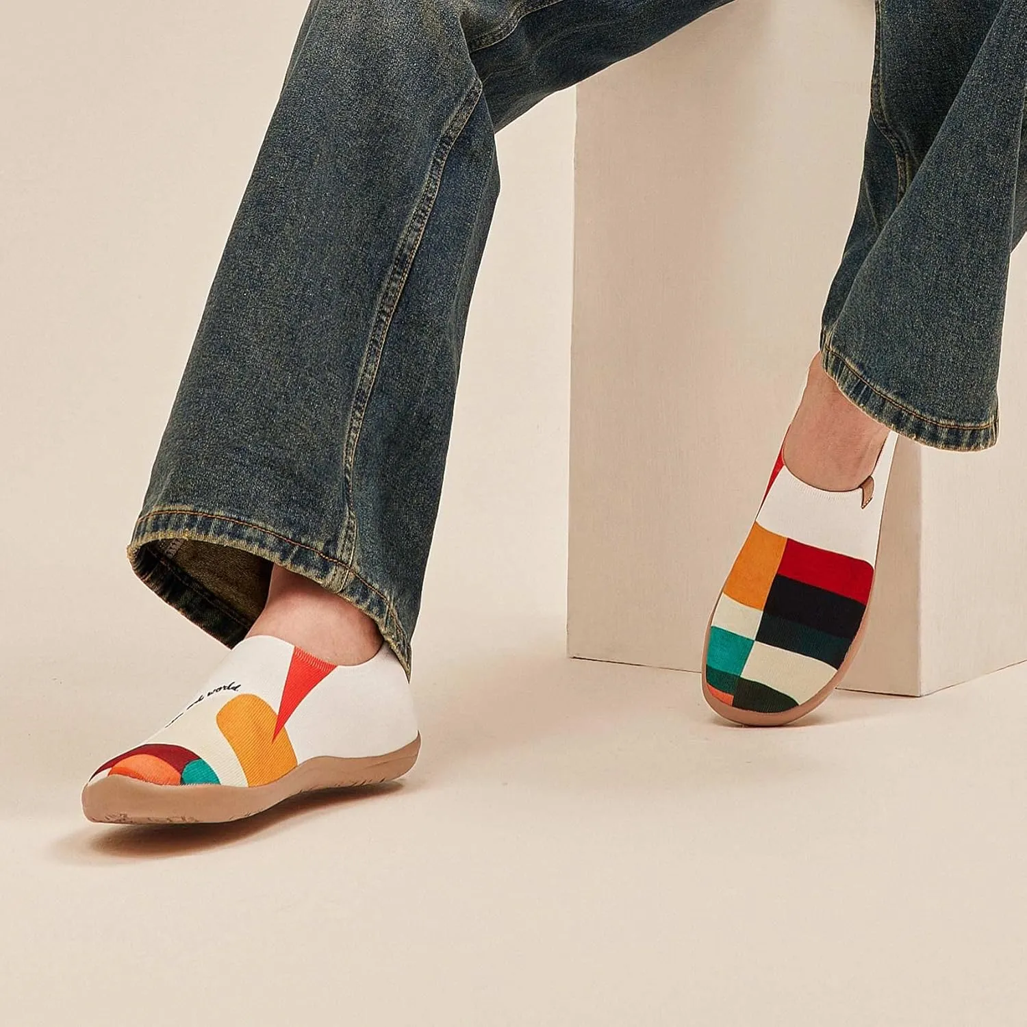 UIN Men's Loafers Painted Travel Shoes Slip On Walking Casual Lightweight Comfort Fashion Sneaker ToledoⅠColor & Geometry