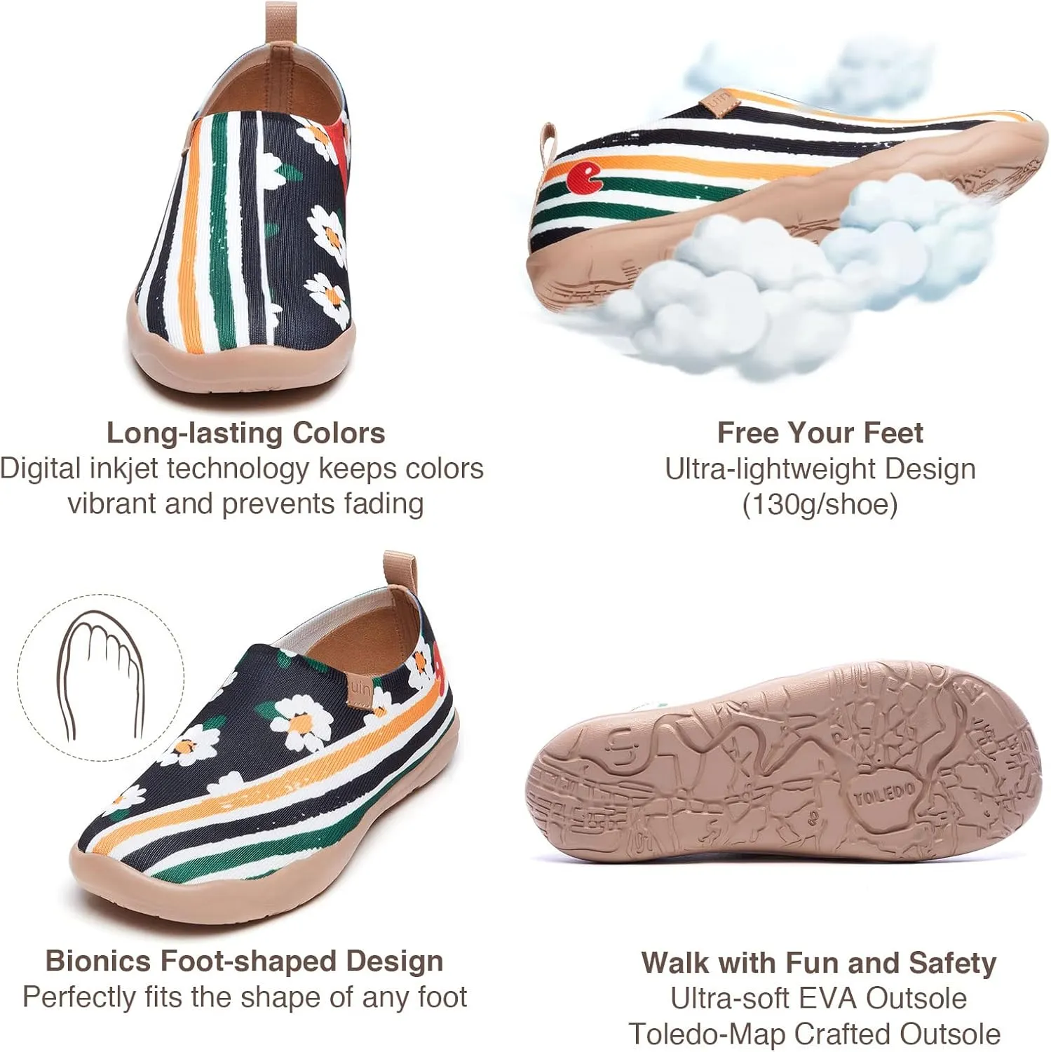 UIN Women's Slip-On Shoes Comfortable Breathable Knit Casual Footwear Stylish Travel-Friendly Loafers