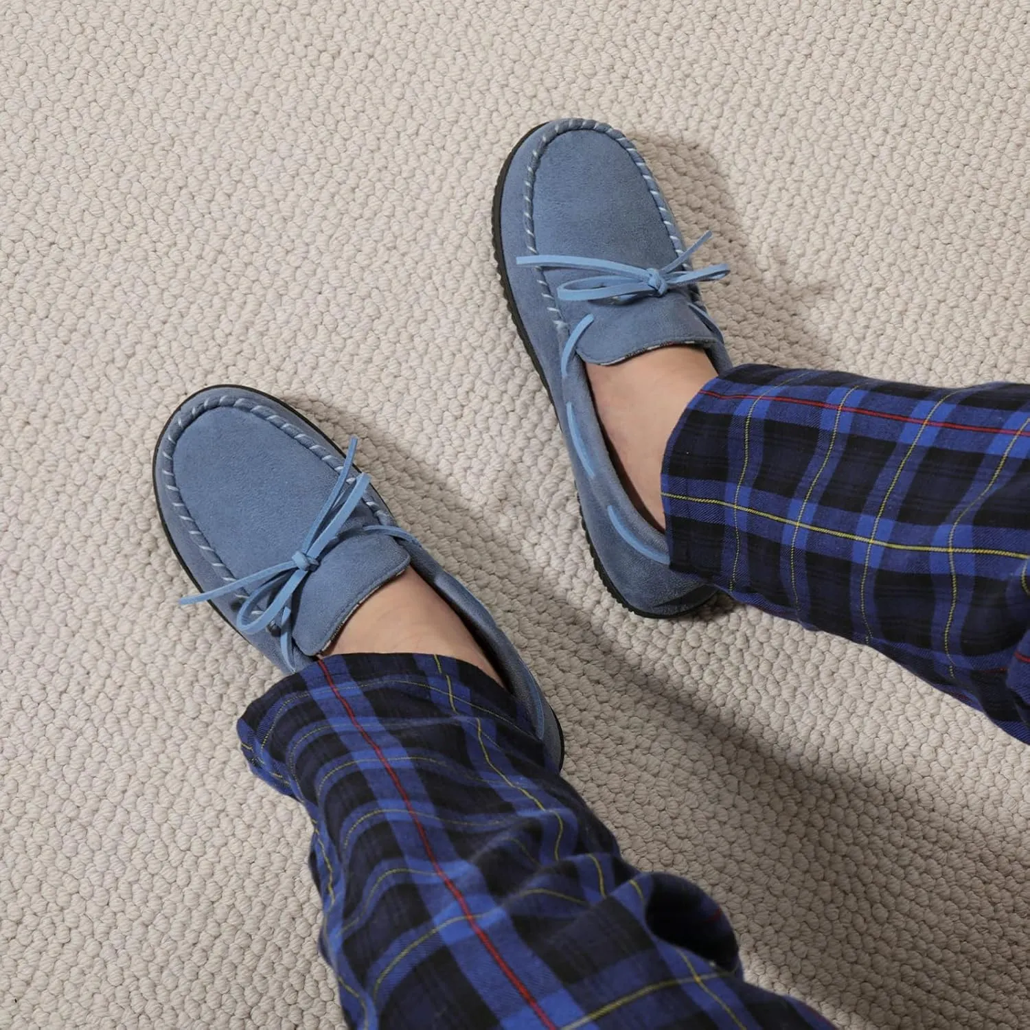 ULTRAIDEAS Men's Luke Microsuede Moccasin Slippers with Tie Indoor Outdoor
