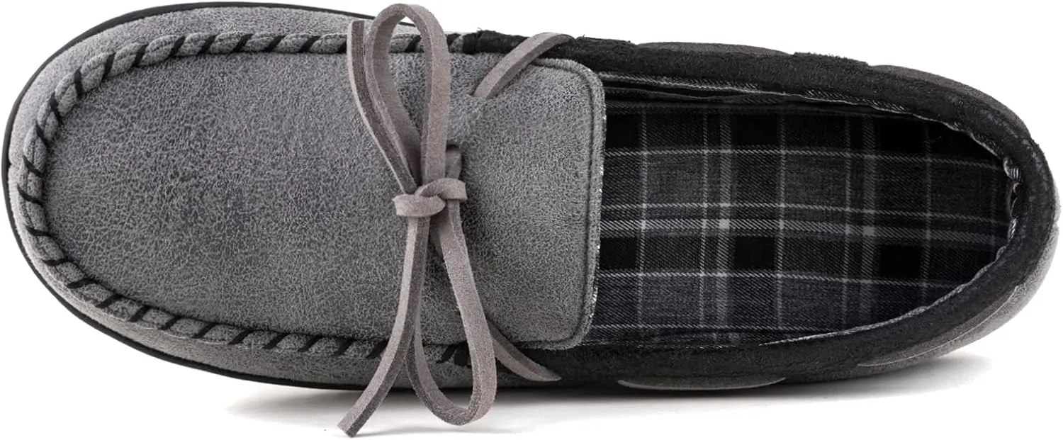 ULTRAIDEAS Men's Luke Microsuede Moccasin Slippers with Tie Indoor Outdoor