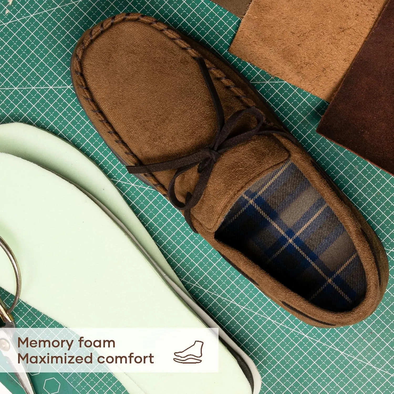 ULTRAIDEAS Men's Luke Microsuede Moccasin Slippers with Tie Indoor Outdoor
