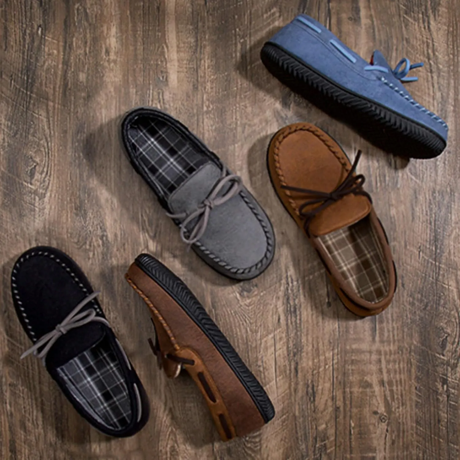 ULTRAIDEAS Men's Luke Microsuede Moccasin Slippers with Tie Indoor Outdoor