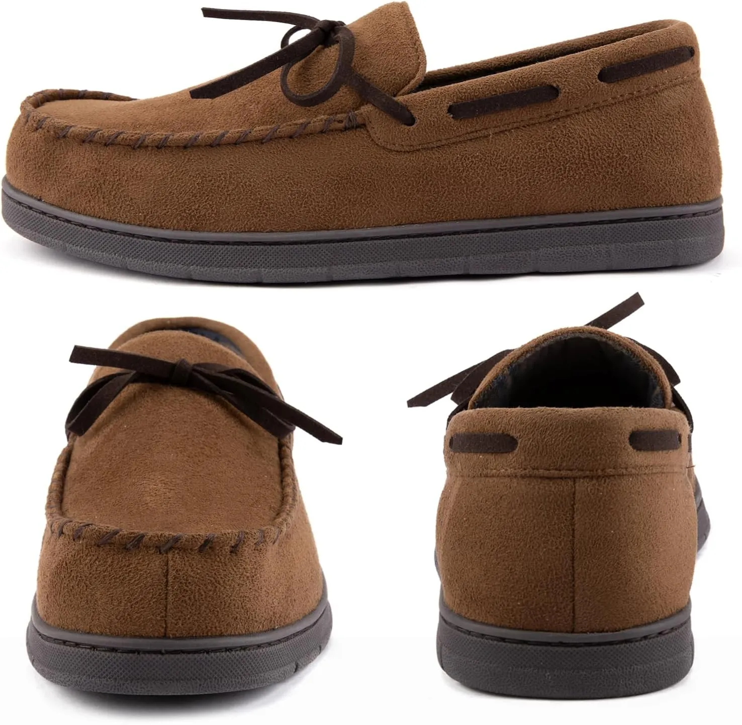 ULTRAIDEAS Men's Luke Microsuede Moccasin Slippers with Tie Indoor Outdoor