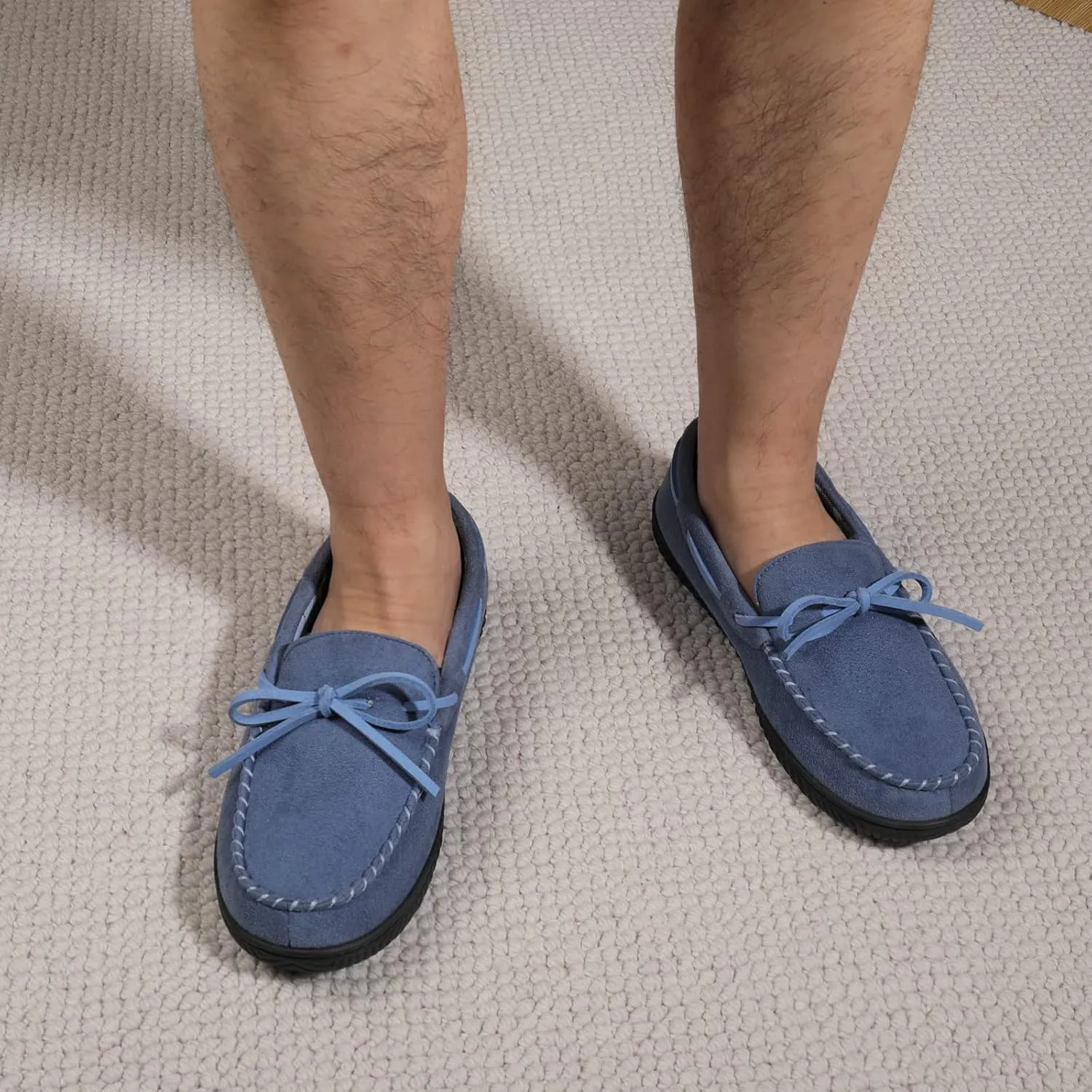 ULTRAIDEAS Men's Luke Microsuede Moccasin Slippers with Tie Indoor Outdoor